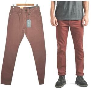 Roark | Men | HWY 133 Maroon Slim Fit Tapered Broken Twill Jeans | Size 28